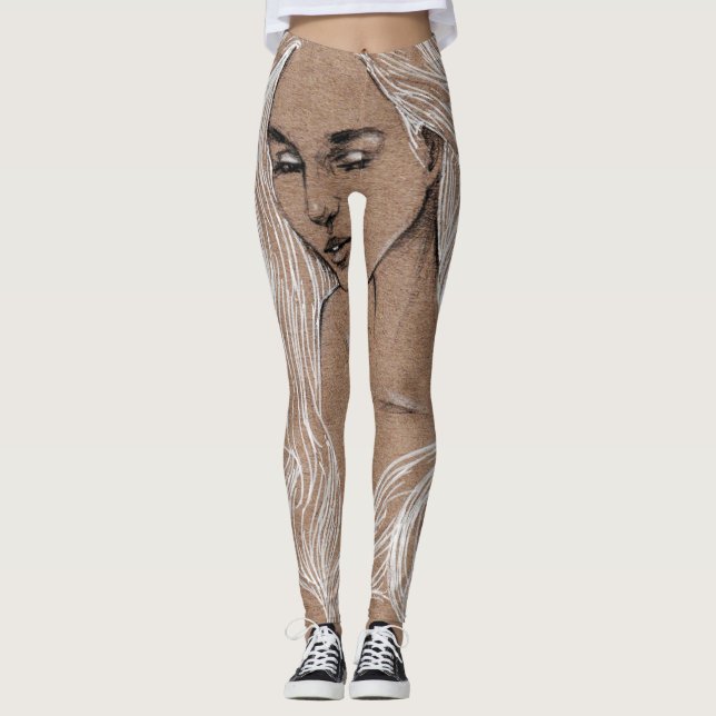 Porträtt Sketch: Illustration av unga flickor Leggings (Framsida)