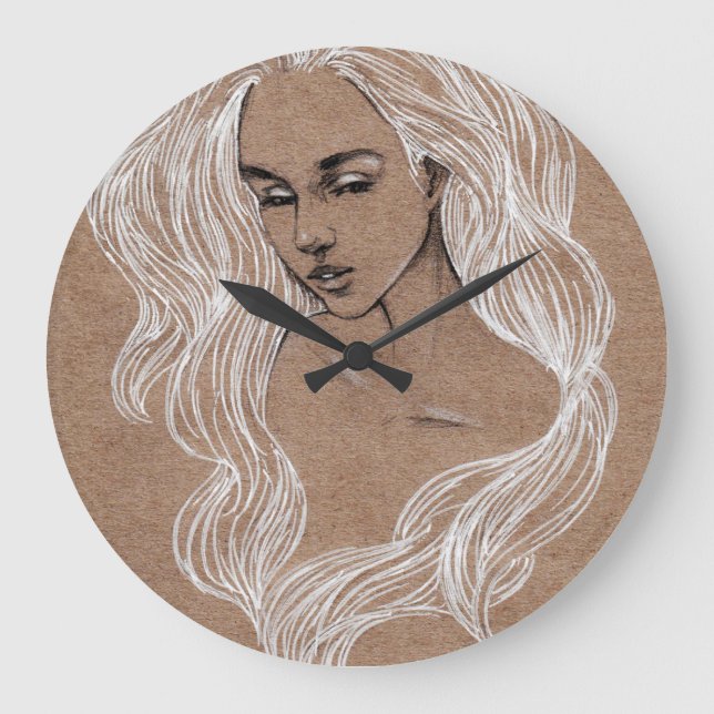 Porträtt Sketch: Illustration av unga flickor Stor Klocka (Framsida)