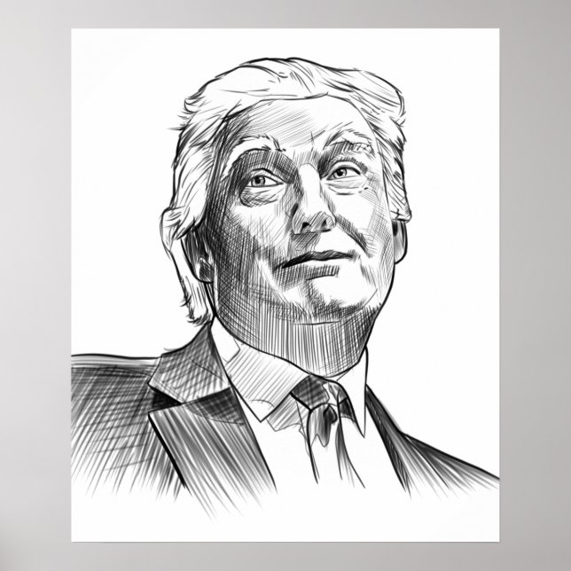 Porträtt Stil Sketch Donald Trump Poster (Framsidan)