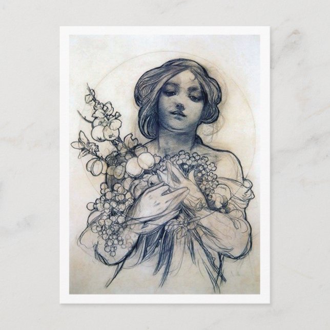 Porträtt (Studie), Alphonse Mucha Vykort (Framsida)