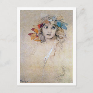 Porträtt (Studie), vykort för Alphonse Mucha