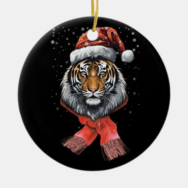 Porträtt Tiger Santa God jul Wildlife Anim Julgransprydnad Keramik (Framsidan)