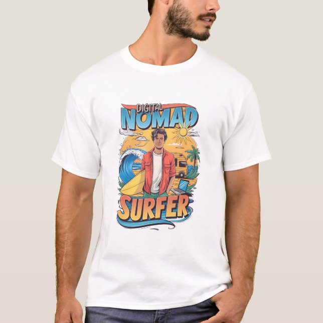 Porträtt till en Digital Nomad Surfer-kille T Shirt (Framsida)