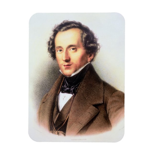 Porträtt till Felix Mendelssohn (1809-47) (litho) Magnet (Vertikal)