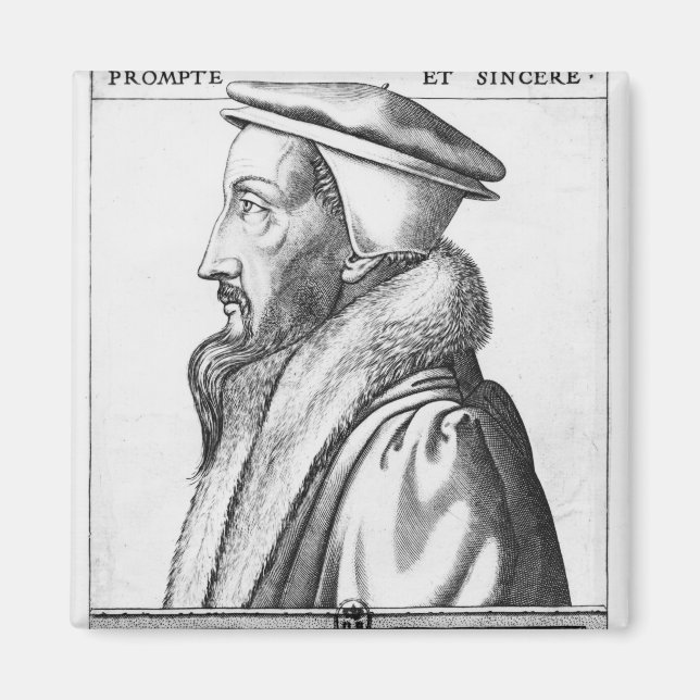 Porträtt till John Calvin åldras 53, 1564 Magnet (Framsidan)