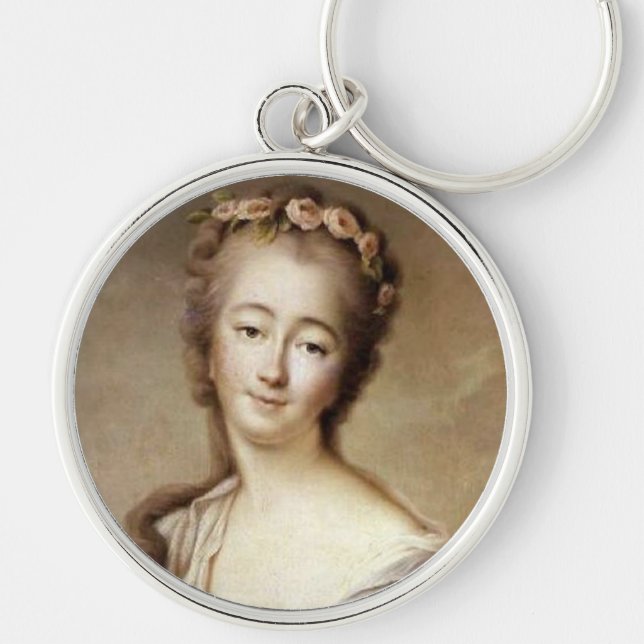 Porträtt till Madame du Barry Rund Silverfärgad Nyckelring (Framsidan)