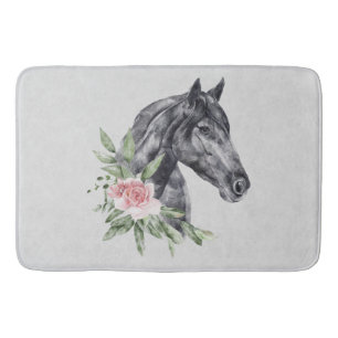 Porträtt Watercolor för den vackra Black Horse Hea Badrumsmatta