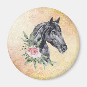 Porträtt Watercolor för den vackra Black Horse Hea Magnet