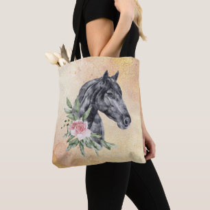 Porträtt Watercolor för den vackra Black Horse Hea Tygkasse