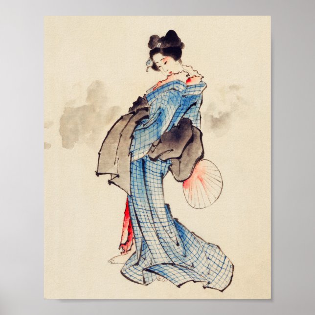 Porträtt, Woman Fullt-Length av Katsushika Hokusai Poster (Framsidan)