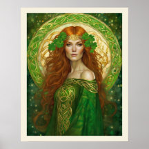 Porträtt Woman Shamrock Grönt Guld Celtic Knot