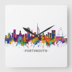 Portsmouth England Skyline Fyrkantig Klocka