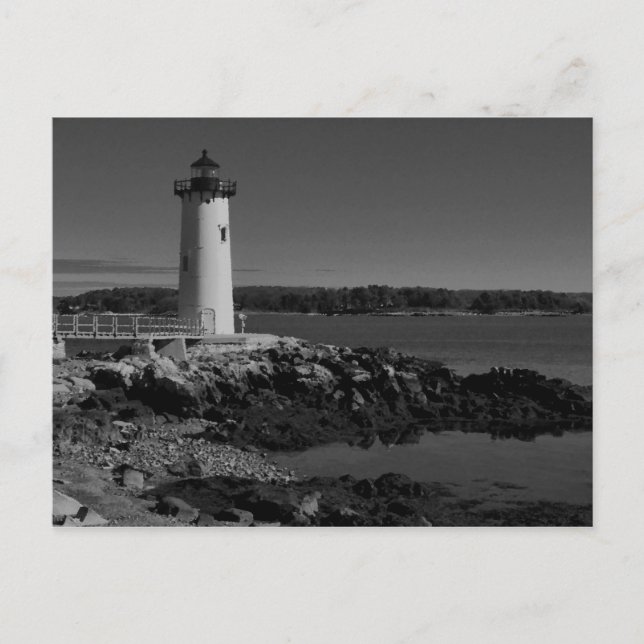 Portsmouth Harbour Lighthouse-B-W Vykort (Framsida)