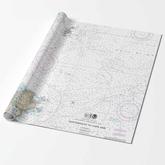 Portsmouth to Cape Ann Nautical Chart 13278 Presentpapper (Utrullad)
