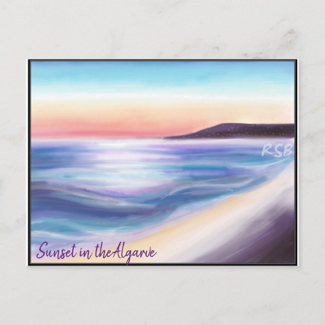Portugal Algarve solnedgång hav sand klippa Vykort (Framsida)