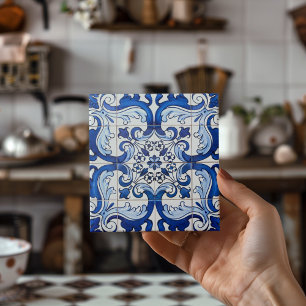 Portugal Azulejo Indigo Blue Mosaic Mönster Kakelplatta