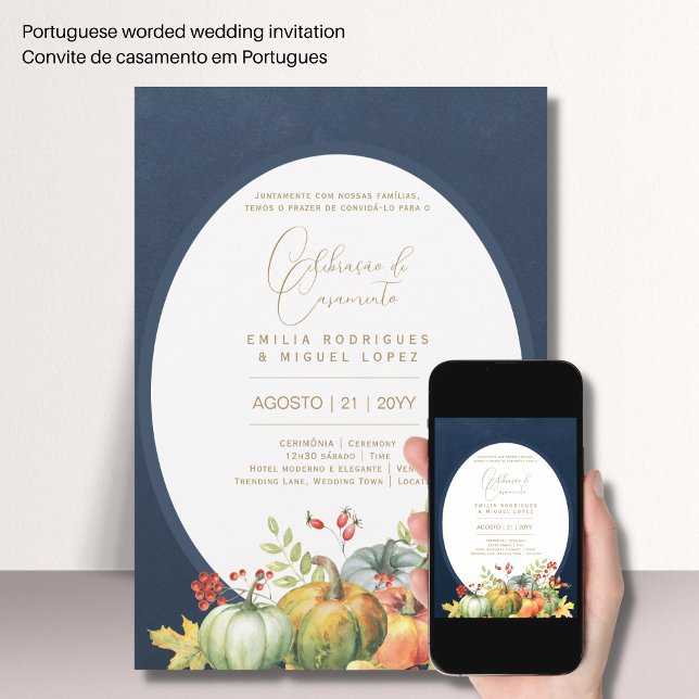 Portugal | Casamento Abóboras de Outono Rústica Inbjudningar (Skapare uppladdad)