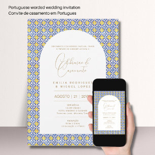 Portugal   Casamento Blommigt Folkart Rústico Inbjudningar