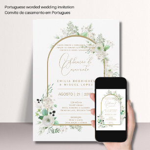 Portugal   Casamento Blommigt White Rosas Brancas Inbjudningar