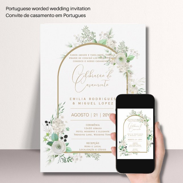 Portugal | Casamento Blommigt White Rosas Brancas Inbjudningar (Skapare uppladdad)