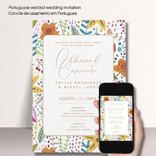 Portugal   Casamento Flores Azuis Rústicas Inbjudningar