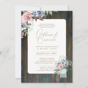 Portugal   Casamento Flores Folclóricas Rústica Inbjudningar