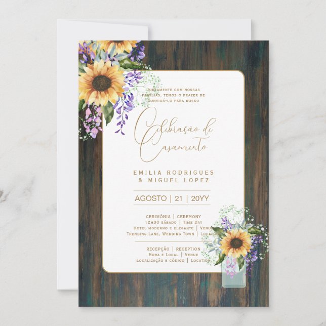Portugal | Casamento Flores Folclóricas Rústica Inbjudningar (Framsida)