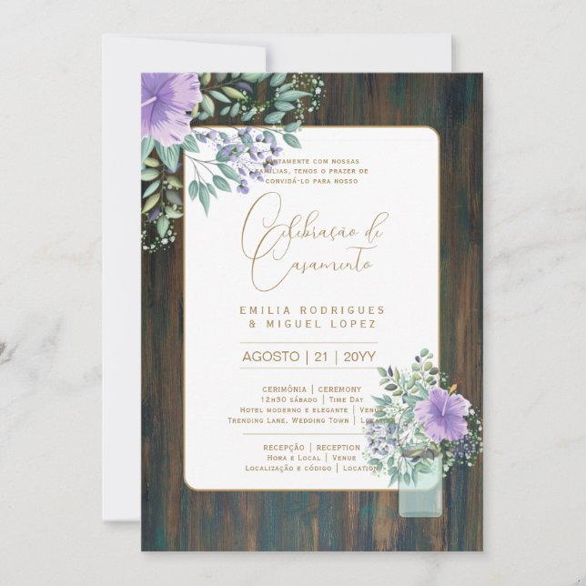 Portugal | Casamento Flores Folclóricas Rústica Inbjudningar (Framsida)