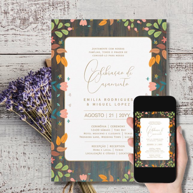 Portugal | Casamento Flores Folclóricas Rústica Inbjudningar (Skapare uppladdad)