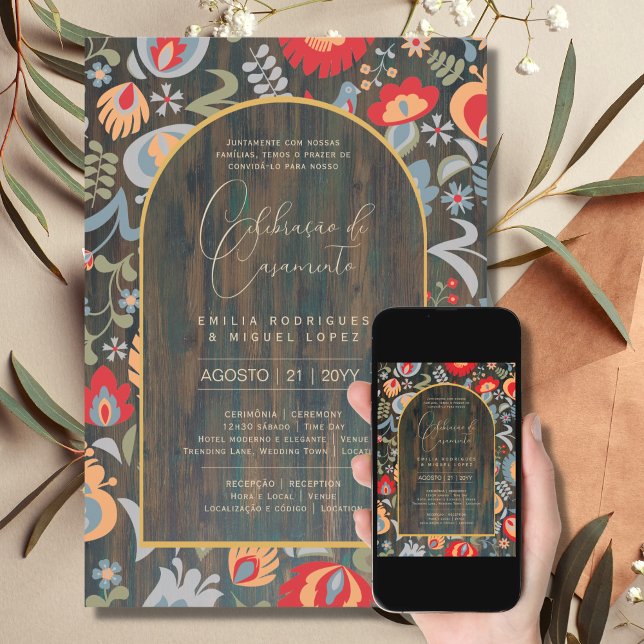 Portugal | Casamento Flores Folclóricas Rústica Inbjudningar (Skapare uppladdad)