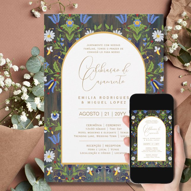 Portugal | Casamento Flores Folclóricas Rústica Inbjudningar (Skapare uppladdad)