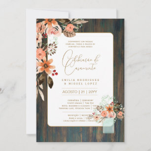 Portugal   Casamento Flores Folclóricas Rústica Inbjudningar