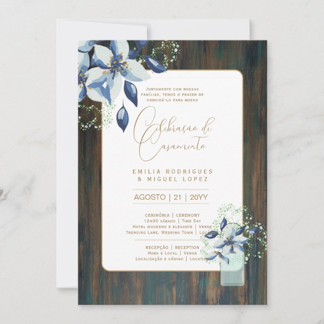 Portugal | Casamento Flores Folclóricas Rústica Inbjudningar (Framsida)