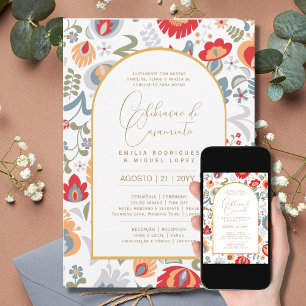 Portugal   Casamento Flores Vermelha Rústicas Inbjudningar