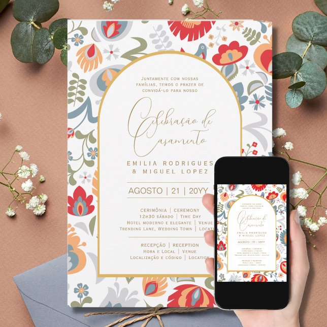 Portugal | Casamento Flores Vermelha Rústicas Inbjudningar (Skapare uppladdad)