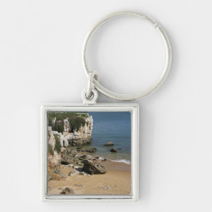 Portugal, Cascais. Praia da Rainha, en strand i Fyrkantig Silverfärgad Nyckelring