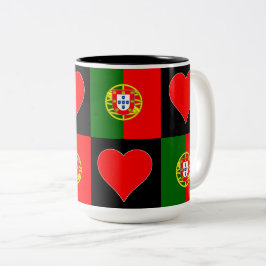 Portugal Flagga Heart Mönster Patriotic Portugal Två-Tonad Mugg