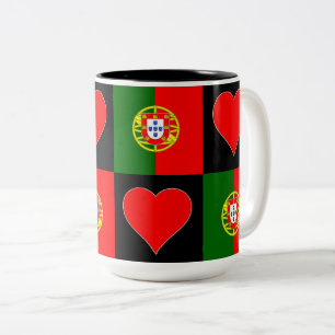 Portugal Flagga Heart Mönster Patriotic Portugal Två-Tonad Mugg
