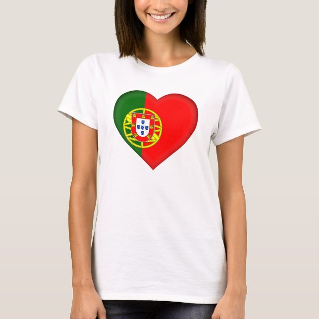 Portugal Flagga Heart Shape T Shirt (Framsida)