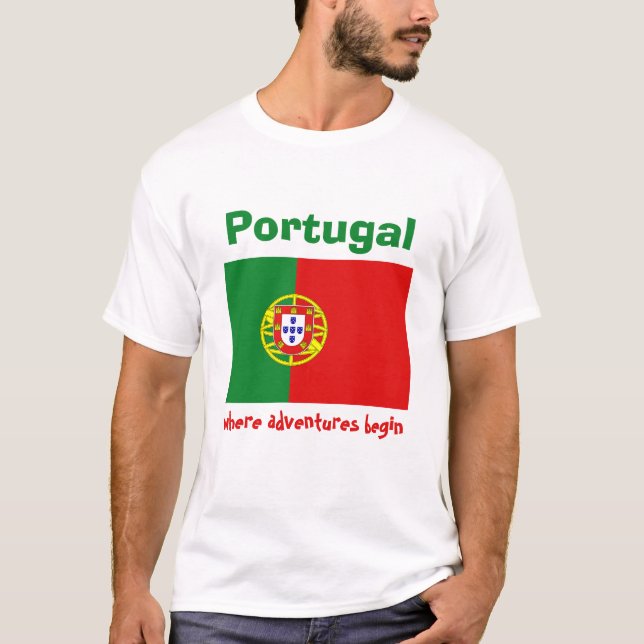 Portugal Flagga + Karta + Text T-Shirt (Framsida)