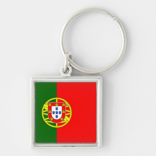 Portugal flagga Keychain Fyrkantig Silverfärgad Nyckelring (Framsidan)