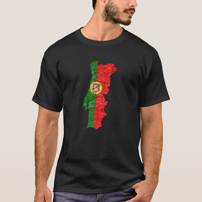 Portugal Flagga med portugisiska Karta Distress Gr T Shirt (Framsida)