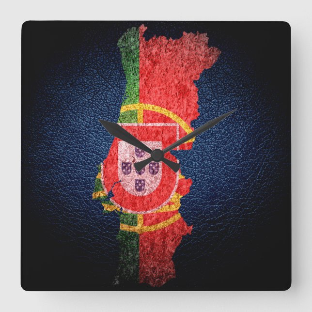 Portugal Flagga och Karta Fyrkantig Klocka (Framsida)