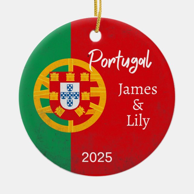 Portugal Flagga Ornament, Personlig Portugal Julgransprydnad Keramik (Framsidan)