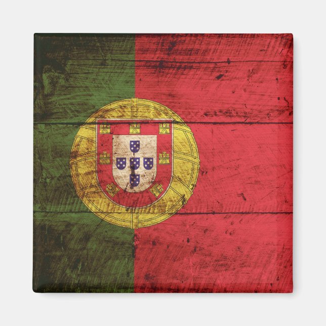 Portugal Flagga på gammal träbete Magnet (Framsidan)