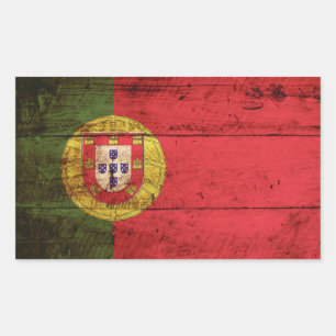 Portugal Flagga på gammal träbete Rektangulärt Klistermärke