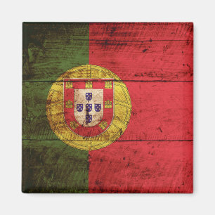Portugal flagga på gammalt Wood korn Magnet
