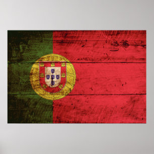 Portugal flagga på gammalt Wood korn Poster