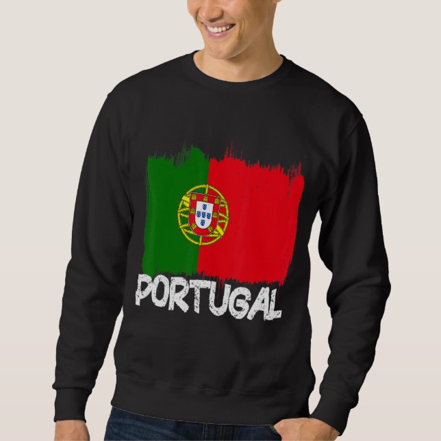 Portugal Flagga Retro Vintage Lång Ärmad Tröja (Framsida)