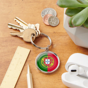 Portugal flagga rund silverfärgad nyckelring